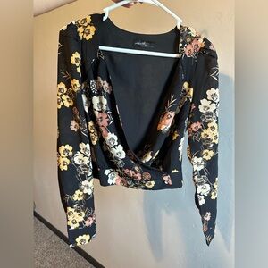 Black floral Wrap Blouse
